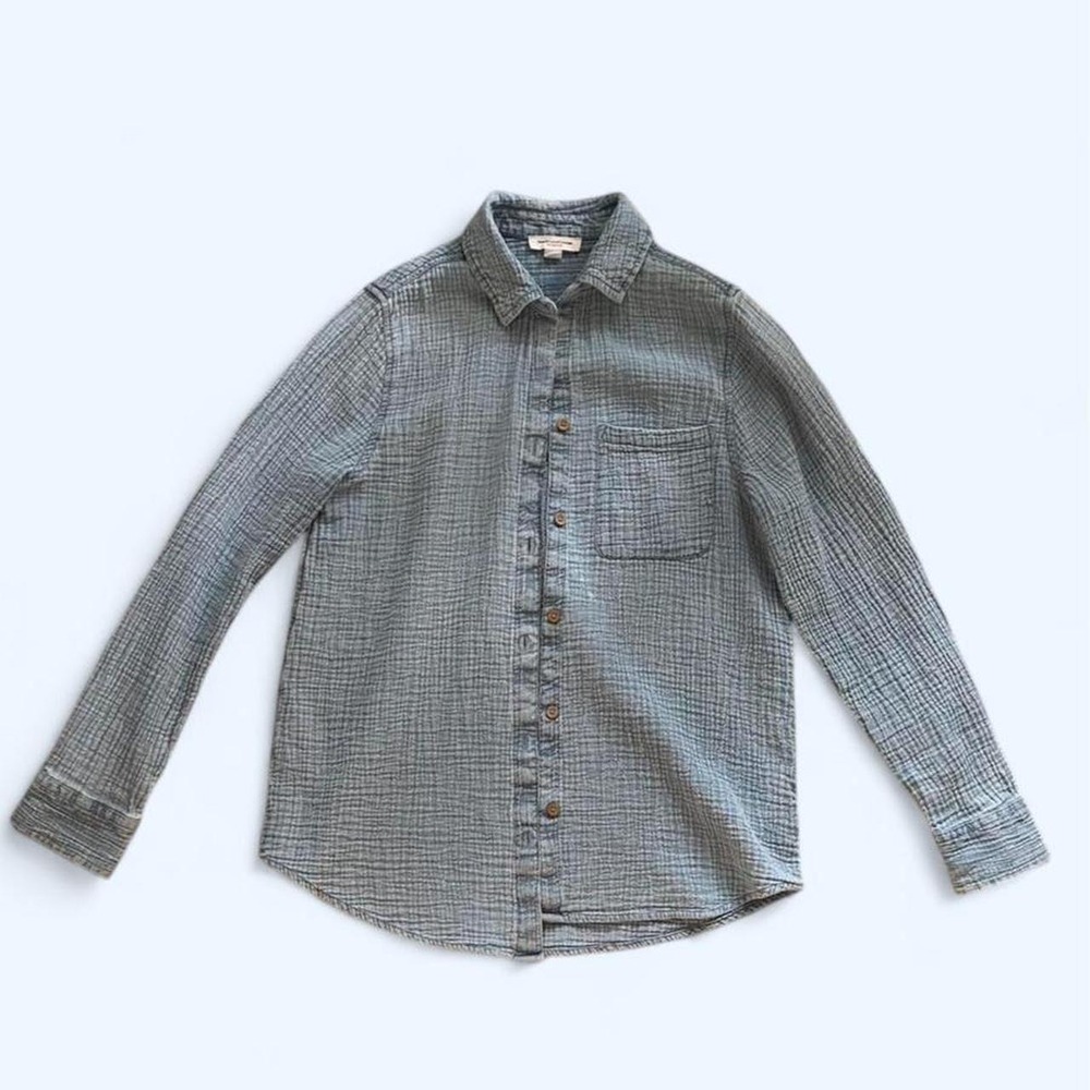 Blue textured cotton button-down casual shirt size S by Beach Lunch Lounge